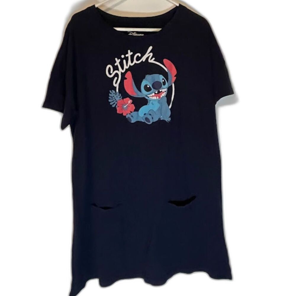 Disney Stitch Blue Cosplay Lounge Tunic Dress Casual Kawaii Patch Pockets XXL